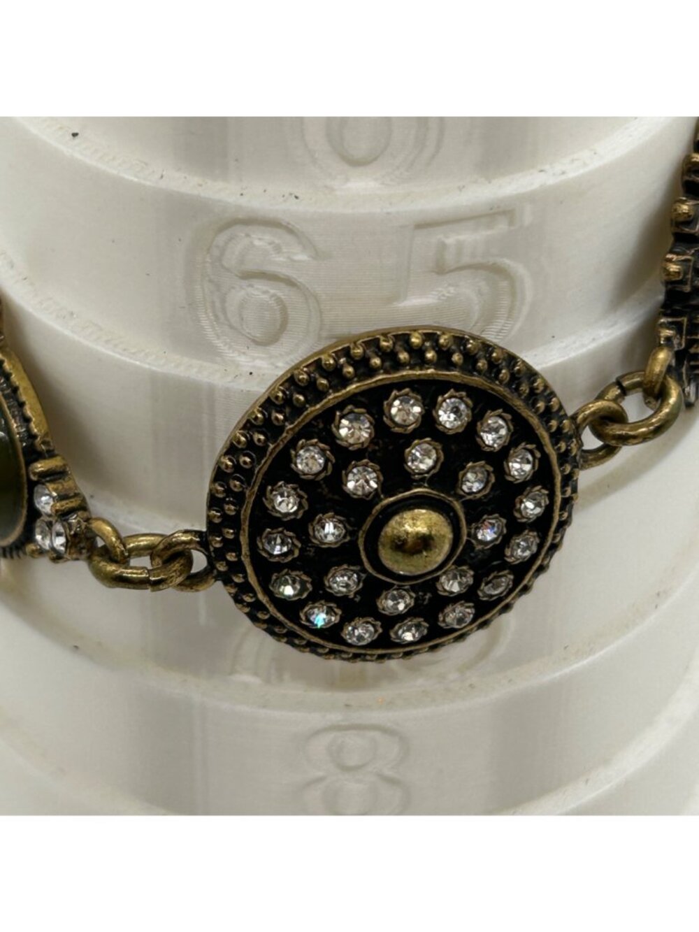 LOFT Vintage Brass Gold Tone Cabochon Stone Pave Crystal Link Bracelet - Picture 10 of 10